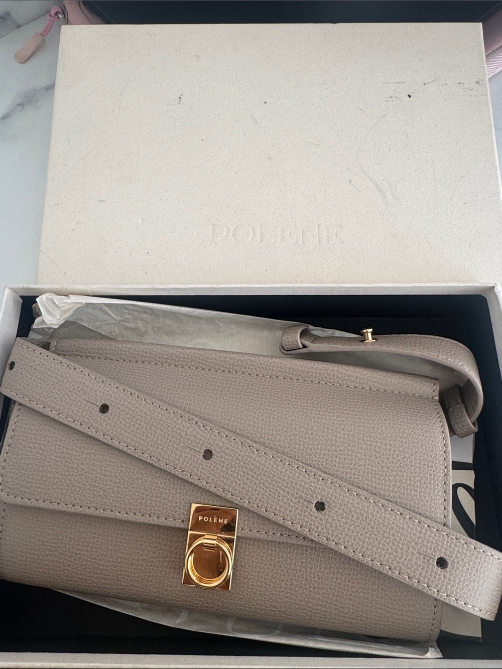 Polene Taupe Color Leather Belt Bag w/Gold-toned Hardware - Picture 3 of 9